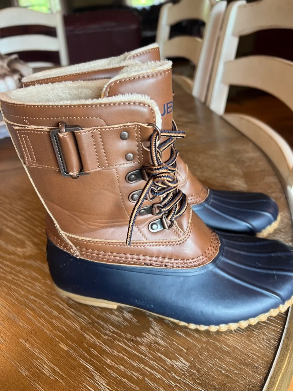 JBU Brown and Navy Waterproof Lace-Up Duck Boots